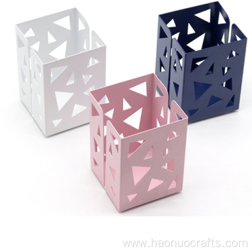 Custom Desk Decoration Square Shape Metal Pen Holder